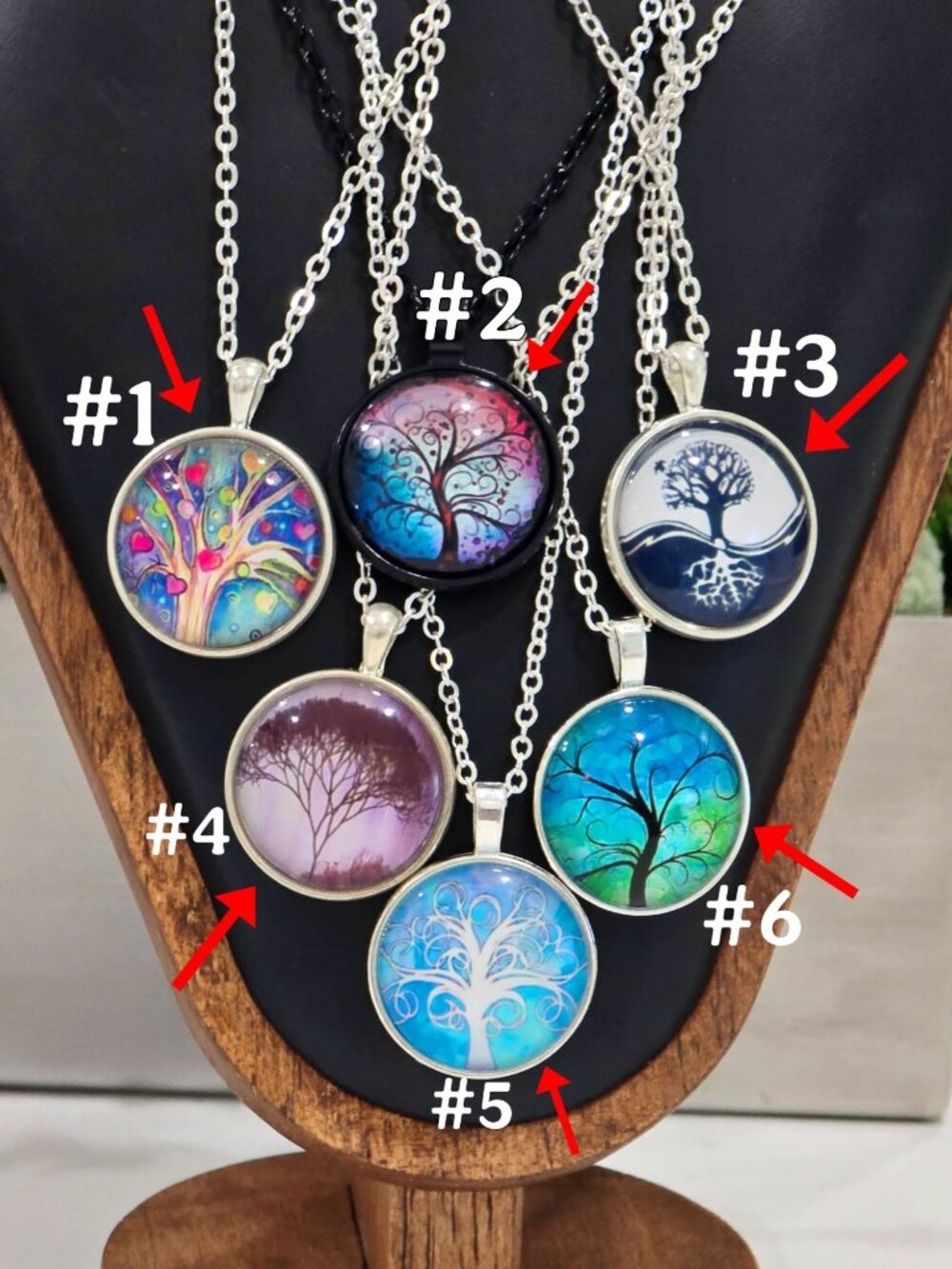 Handmade ✦ Tree of Life Glass Pendant ✦ Artistic Vibrant Cab Necklace 18" NWT - Picture 2 of 12
